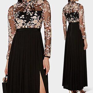 self-portrait Midnight Floral Mesh Maxi Dress w/ Pleated Skirt US 4 / UK 8 NWT